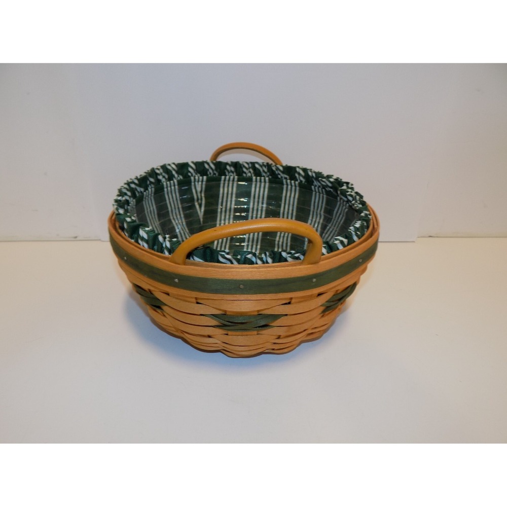 Popcorn Basket w/ Liner & Protector 1999 Christmas Holiday Longaberger GREEN - Picture 3 of 16